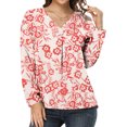 thumbnail image 4 of USSUMA Womens Boho T-Shirts Casual Floral Print V Neck Long Sleeve Loose Blouses Shirts Tops, 4 of 7