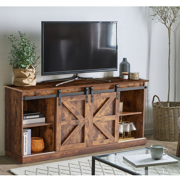 Oneinmil Farmhouse TV Stand for 65 inch TV, Sliding Barn Door TV Stand