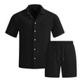 thumbnail image 5 of StSilkitty Mens 2 Piece Outfits Textured Short Sleeve Button down Shirts and Drawstring Shorts Sets Lightweight Soft Set, 5 of 6