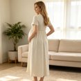 thumbnail image 5 of UKHCCC Women's Maternity Maxi Dress, Short Sleeve Crew Neck A-Line Waffle Texture Stretchy High Waist Long Dress for Casual Pregnancy Wear, 5 of 9