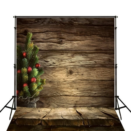 Image of MOHome Christmas Photography Cloth Backdrops 5x7ft Dark Wood Litter Christmas Tree Background for Kids Baby Photo Props