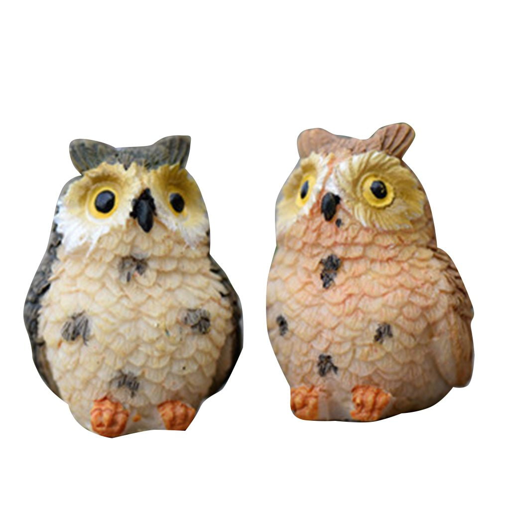 2pcs Artificial Resin Owl Mini Cute Animal Figurines Cartoon Miniature Dollhouse Micro Landscaping Decoration Random Color