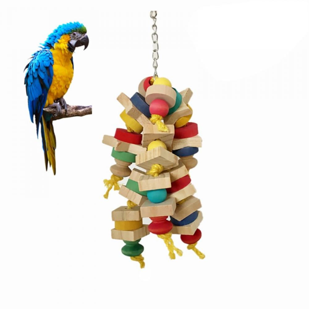 Aapple TAMRG Bird Chewing Toy Parrot Cage Bite Toys Natural Wood with Bells Toys Wooden Block Tearing Toys for Conures Cockatiels African Grey and Other Parrots Large Bird Swing Toys