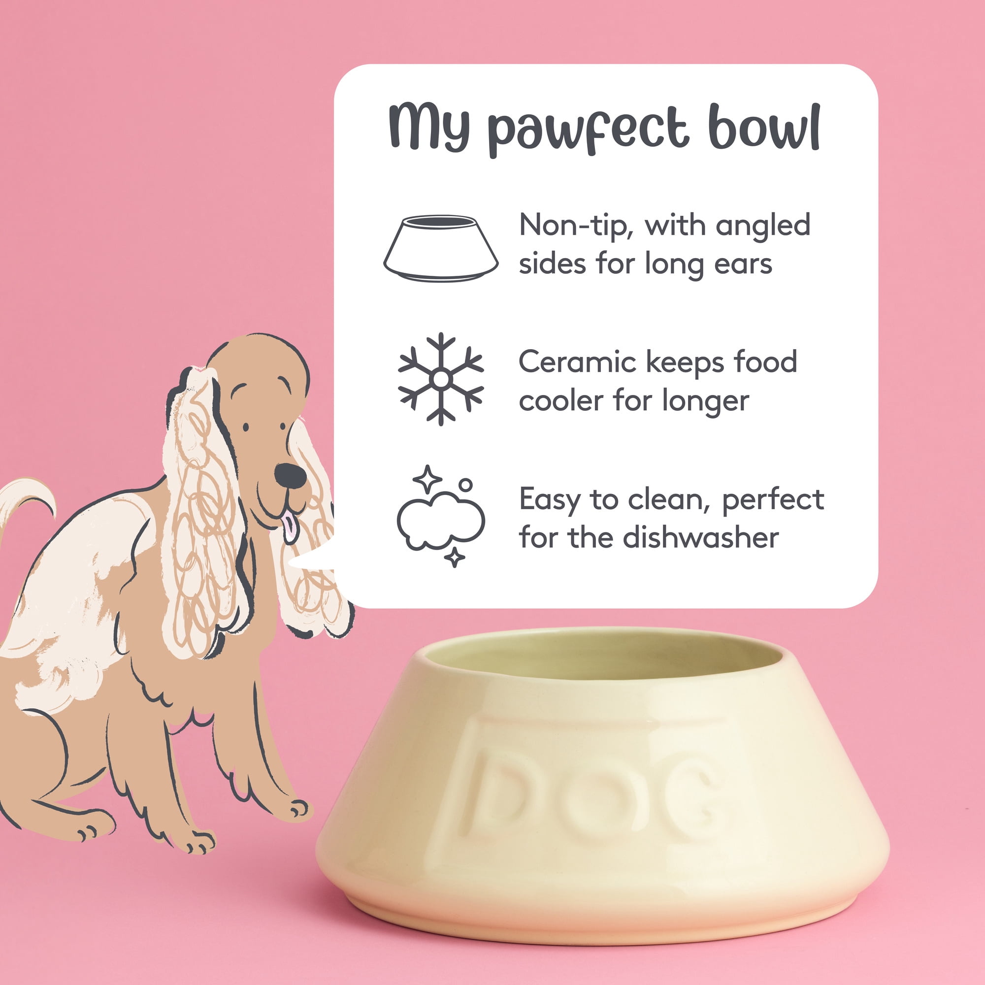 Mason Cash: Non-Tip Dog Bowl - Cream - 8.3", 54oz - Durable Ceramic Food & Water Angled Dish, Microwave-Dishwasher Safe, Pet Meal Feeding & Hydration