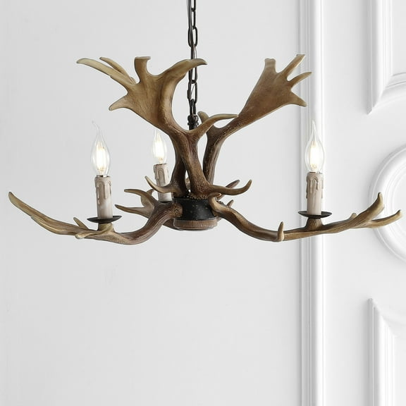 JONATHAN Y Speller 27" Adjustable Resin Antler 3-Light LED Chandelier, Brown, JYL6303A