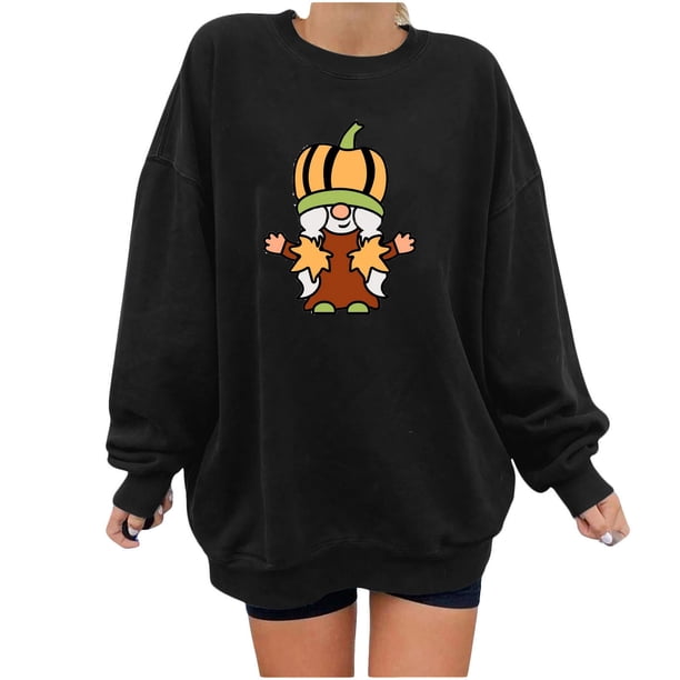 Blusa informal de manga larga con estampado de calabaza de Halloween para mujer Fridja hj3230