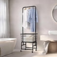 thumbnail image 2 of Rolling Laundry Cart with Wheels, Hamper Basket Organizer with Hanging Rack and Wire Storage Shelf, 2 of 4