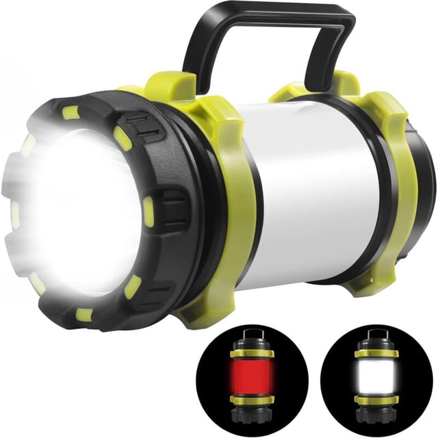 Camping Torch LED Rechargeable Camping Lantern, Camping Light with 6 Lighting Modes, 3700mAh Flashlight, IPX4 Waterproof Camping Accessories, Camping Lights for Tents