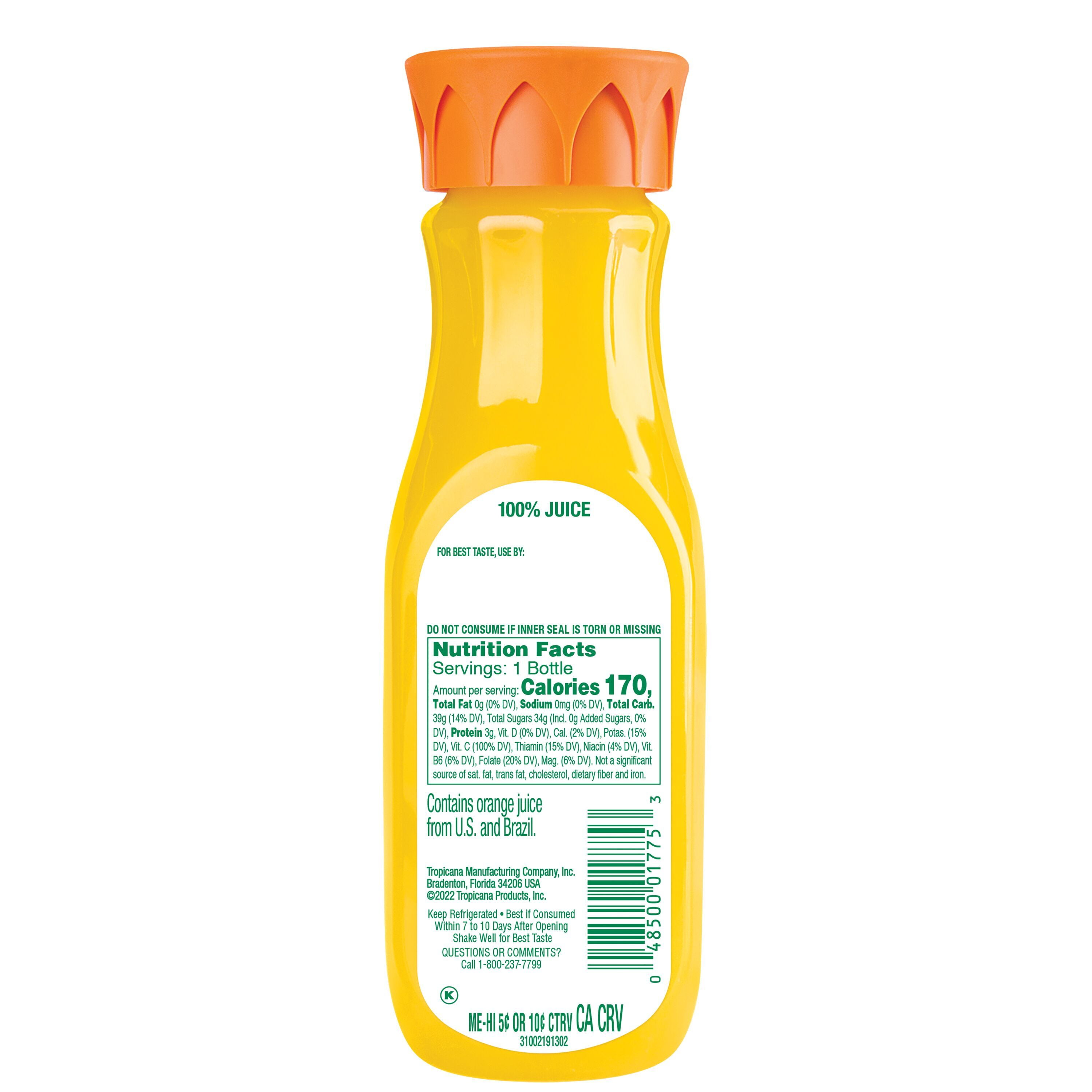 Tropicana Pure Premium 100% Orange Juice, No Pulp, 12 Fl Oz Bottle