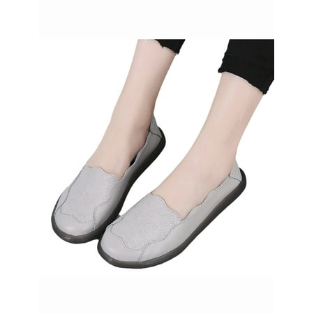 

Sanviglor Women Flats Leather Loafers Slip On Casual Shoes Work Soft Sole Hollow Out Walking Shoe Lightweight Comfort Gray 9