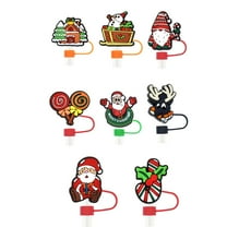 MOPOOR 8Pcs Christmas for Cup,3D Santa Claus Xmas Tree Straw Cover Caps Reusable Soft Silicone Drinking Xmas Tips Lids for Christmas Gift