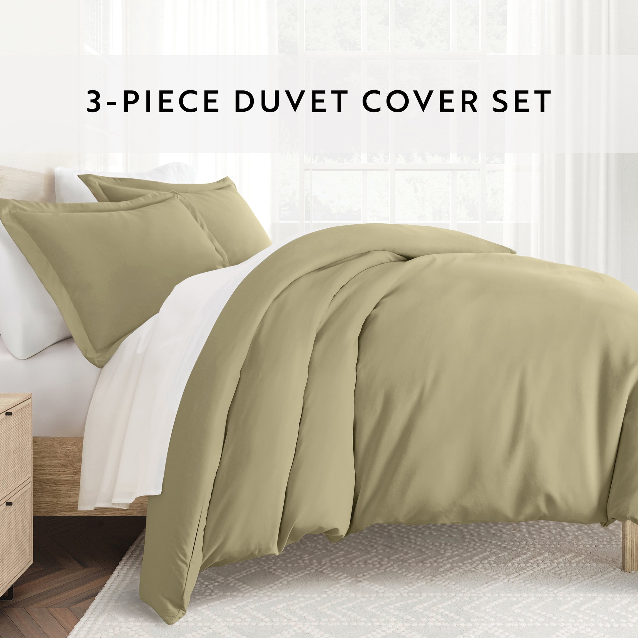 Noble Linens 3-Piece Sage Duvet Cover Set, Full/Queen