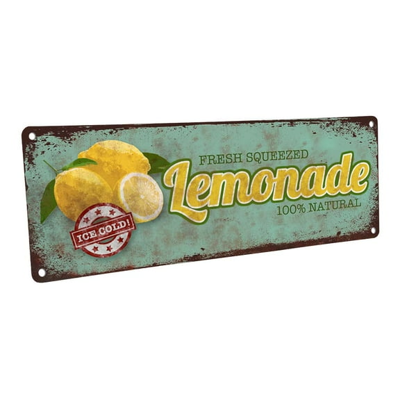 Fresh Squeezed Lemonade 4"x12" Metal Sign, Wall Décor for Kitchen and Dining