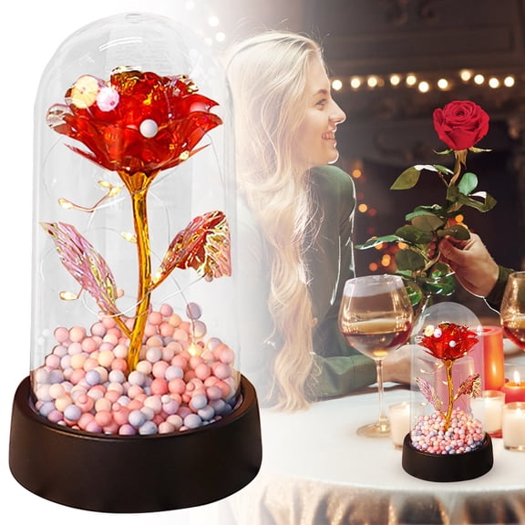 Forever Rose Flower Valentines Gifts for Her,Birthday Gifts for Women,Valentines Day Flowers Gifts for Mom,Women,Her,Wife,Grandma,Light Up Rose in Glass Dome,Red