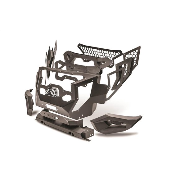 Fab Fours Bumper GR2900-1 Grumper; Modular Design; Direct Fit; Mounting Hardware Included; With Grille; With D-Ring Mounts; Powder Coated Black Steel