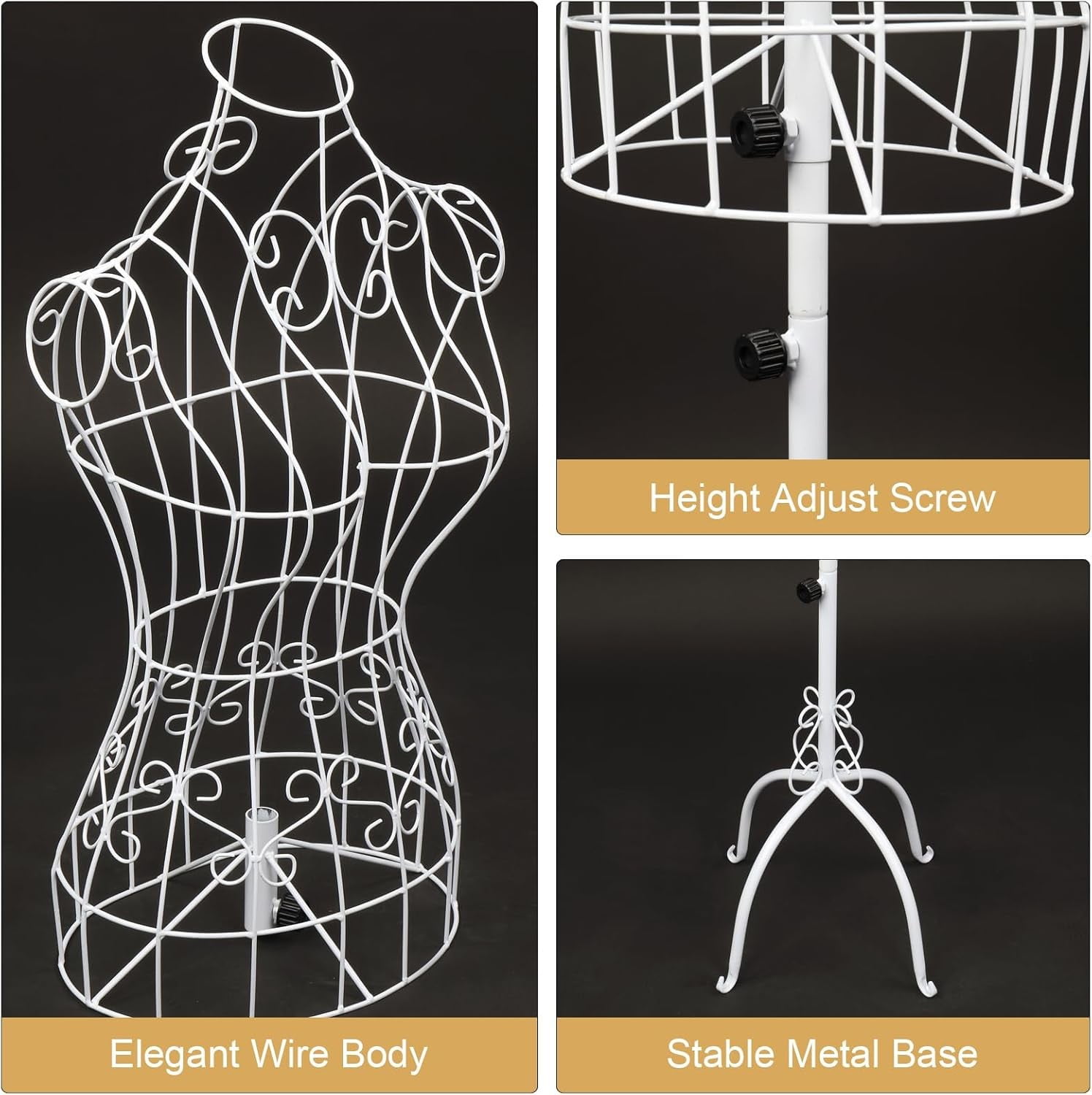 ZYPPP Vintage Adjustable Wire Dress Form Vintage, White Metal Mannequin 44"-65" Height
