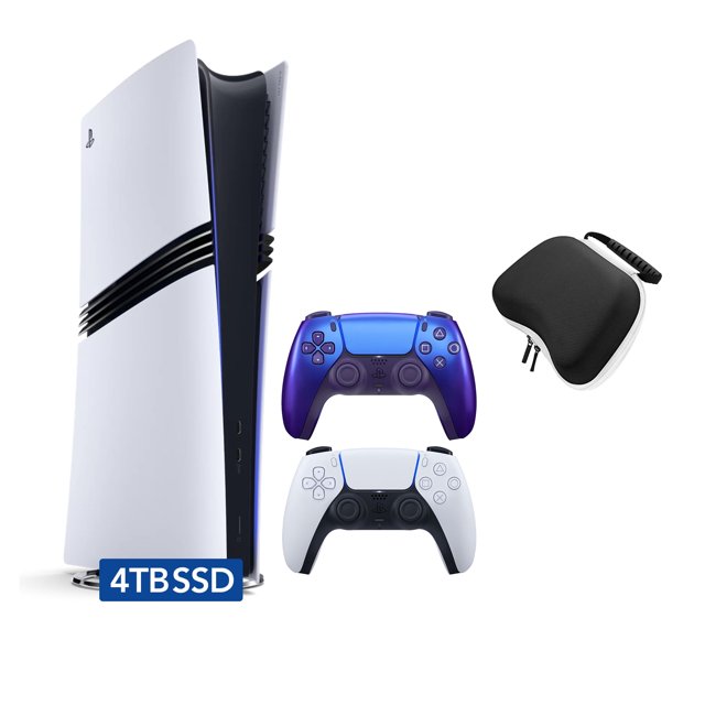 PlayStation 5 Pro 4TB SSD Digital Console with Two Controllers, White and Chroma Indigo DualSense and Mytrix Hard Shell Protective Controller Case - Flagship PS5 Pro Console