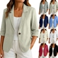 thumbnail image 2 of Yuanlook Women's Notch Lapel Single Button Linen Blend Blazer, Roll Sleeve Casual Summer Suit Jacket S-XXL,Tops, 2 of 9