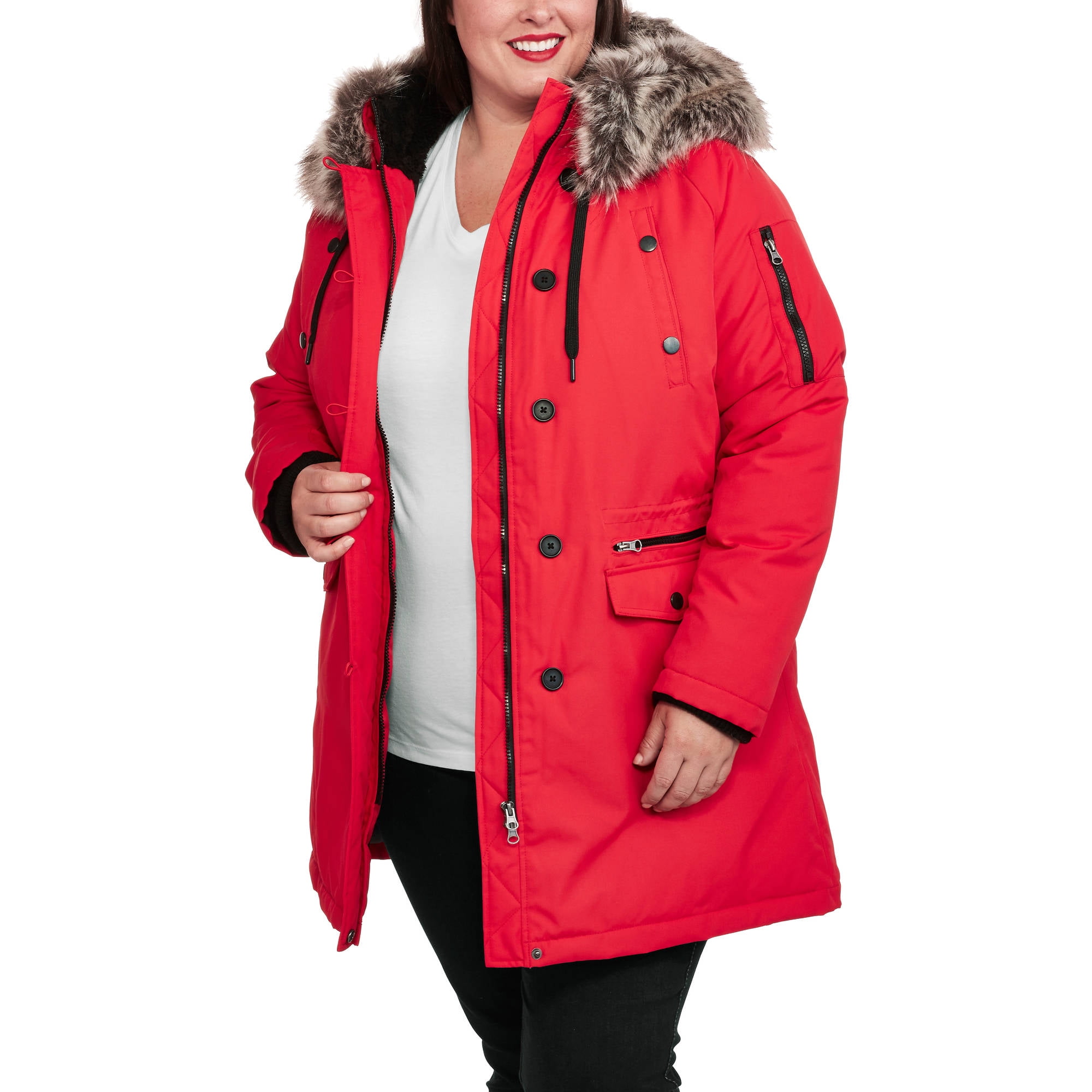 Women S Outerwear Kmart Liz Claiborne New York Puffer Coat With Faux Fur Trim Hood A270072