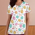 thumbnail image 4 of Easter Scrub Tops for Women Watercolor Colorful Rabbits Graphic V Neck Short Sleeve Professional Healthcare Uniform with Pockets Festive Nurse Clothes, 4 of 6