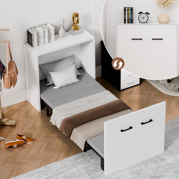 Slsy 2 in 1 Murphy Bed Cabinet with Mattress,Folded Cabinet Bed,Guest Bed Roll Away Bed Fold up Bed for Guest Bedroom,Living Room,Office,75" x 29"
