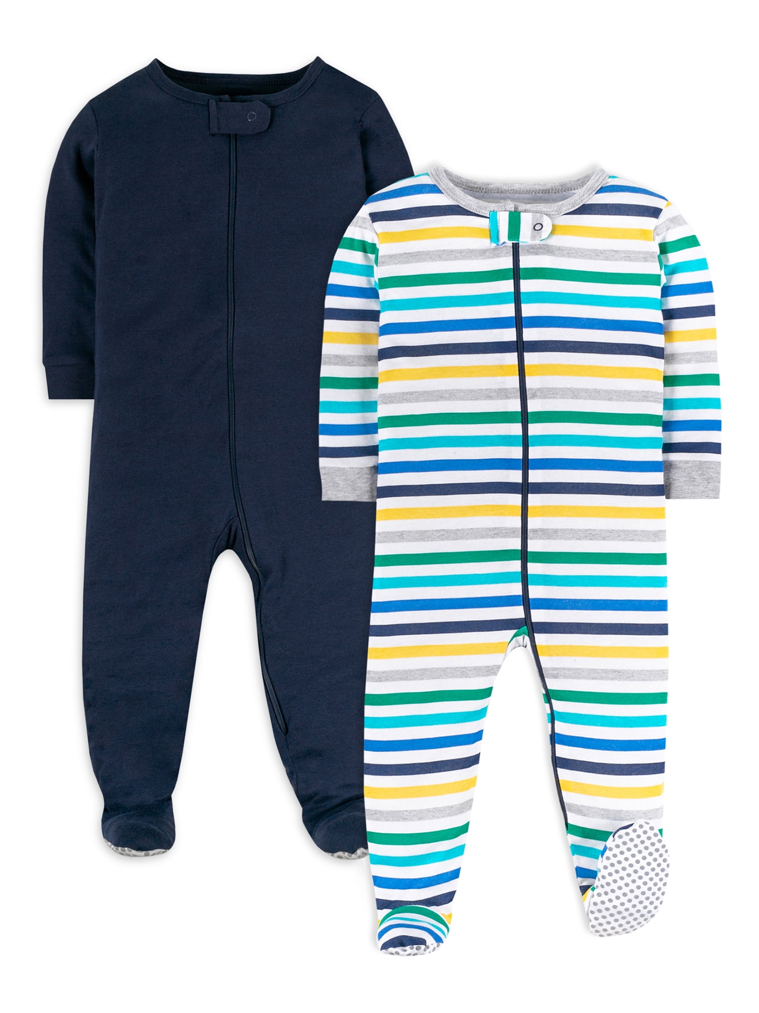 Little Star Organic Toddler Boy 2Pk Footed Stretchie Pajamas, Size NB-5T