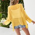thumbnail image 3 of Mujeres Crochet Hollow Out Cover Up Beach Bikini traje de baño Blusa de malla de manga larga para viajes de vacaciones al aire libre, 3 of 5