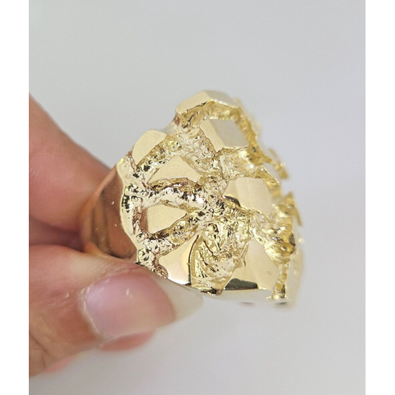 Real 10k Nugget Ring Yellow Gold Men Casual Square Ring 10kt All Sizes (Ring Sizes (in):6;)