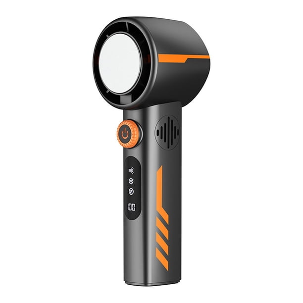 Ventilador portátil de mano con velocidad ajustable, recargable por USB, pantalla LED, función repelente de mosquitos y múltiples modos para actividades al aire libre.