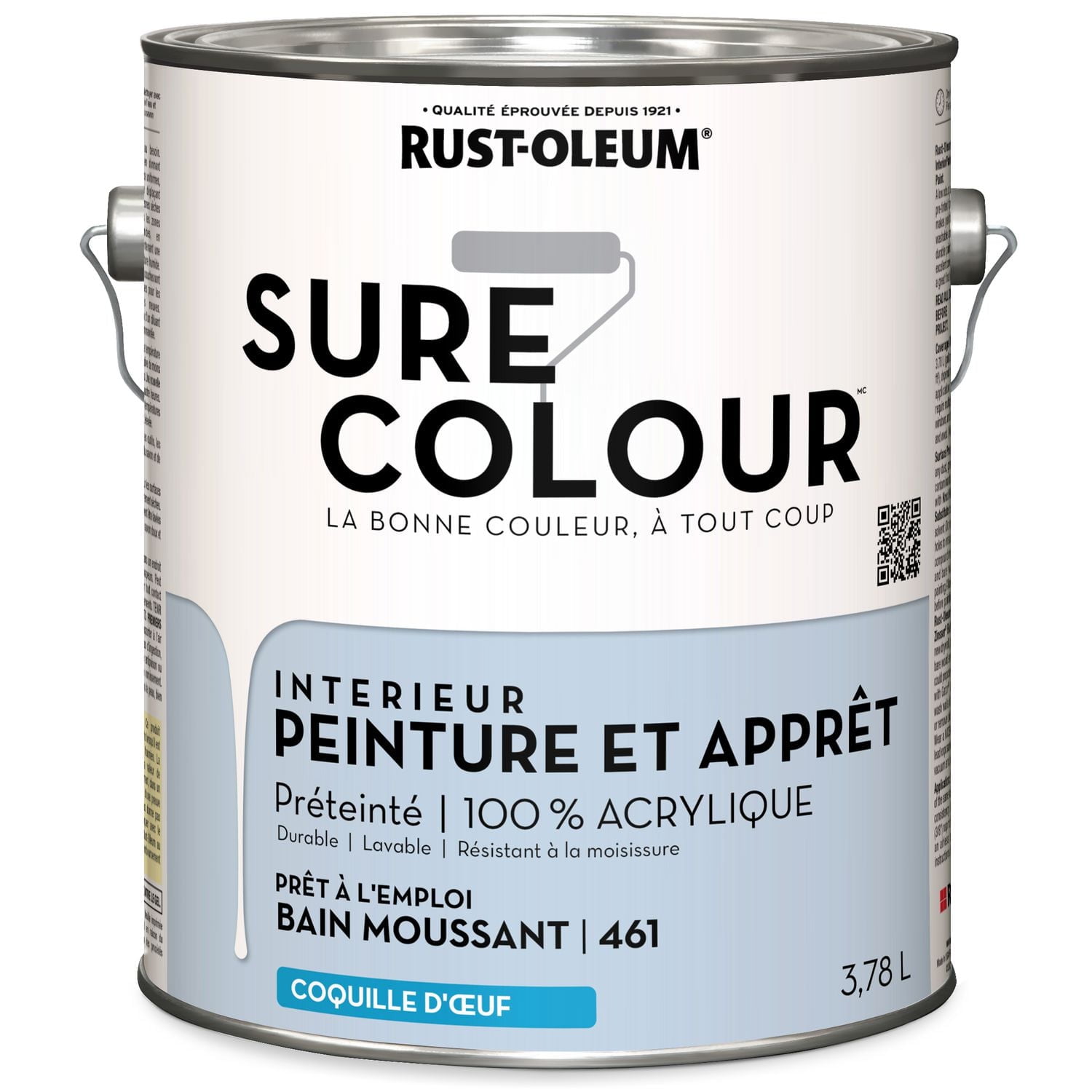 Rust-Oleum Sure Colour™ Peinture + Apprêt, Intérieur Coquille d'oeuf, Bleu Bain Moussant 3,78L 3,78L