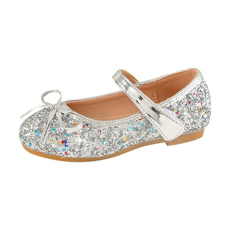 

NIEWTR Baby Girls Princess Wedding Dress Mary Jane Flats Toddler Soft Sole Sparkly Lightweight Shoes(Silver 30)
