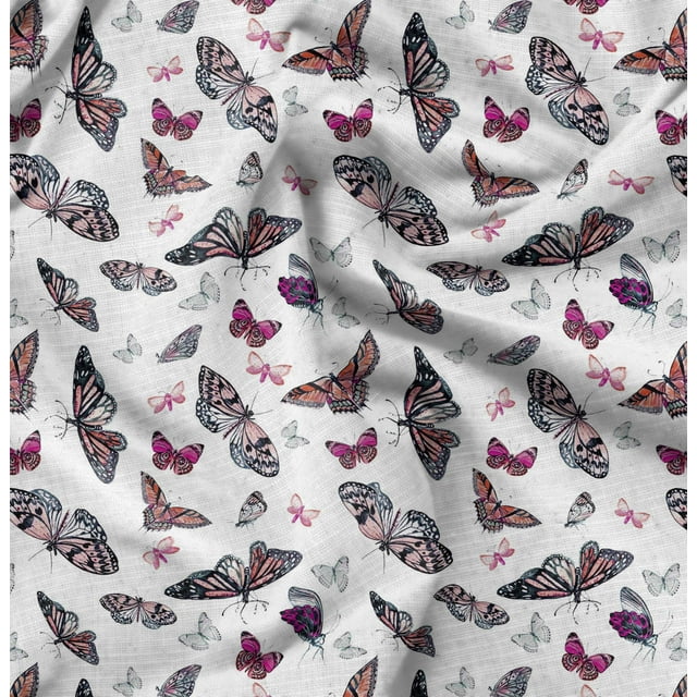 Soimoi Satin Silk Fabric Butterflies Butterfly Printed Fabric 1 Yard 42 Inch Wide