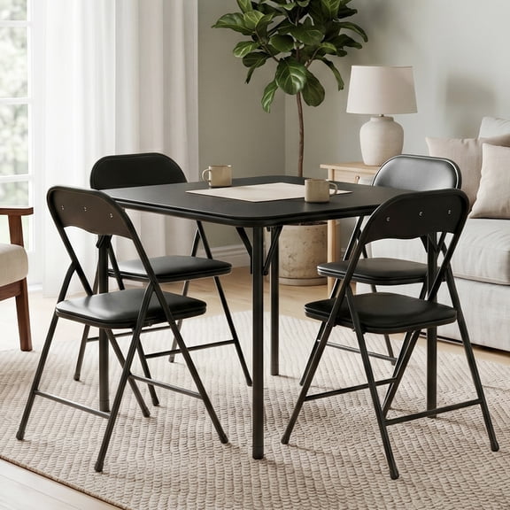 Ktaxon Foldable Dining Table Set for 4, Multi-Functional Card Table for 4 Seater with Padded Waterproof Chairs, Portable 33.5" Portable Event Table Set, Black