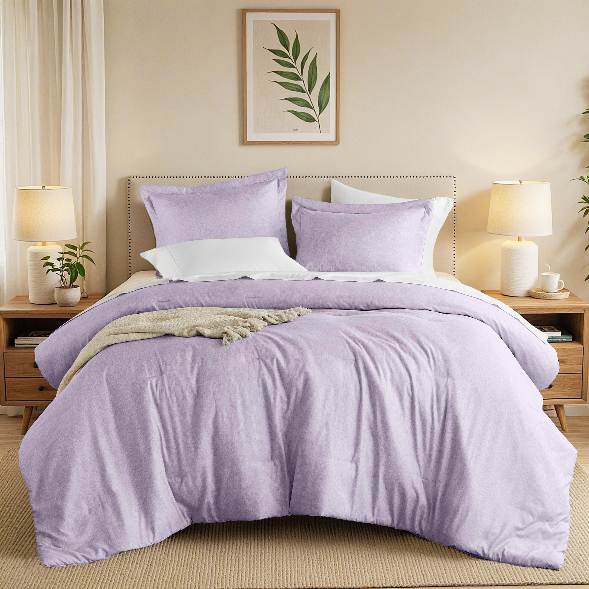 Regency Heights Full/Queen Comforter Sets, Reversible 3 Piece Extra Soft Bedding Set, Chambray Print Purple Comforter Bed Set with Pillow Shams