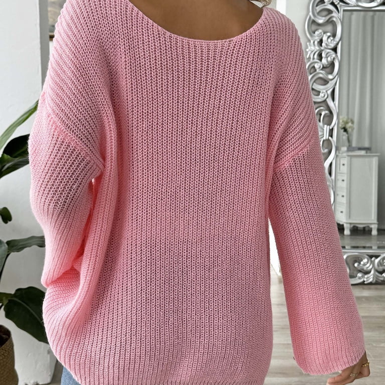 Women's Oversized Love Heart Knit Sweater - Long Sleeve Crewneck Pullover, 100% Acrylic