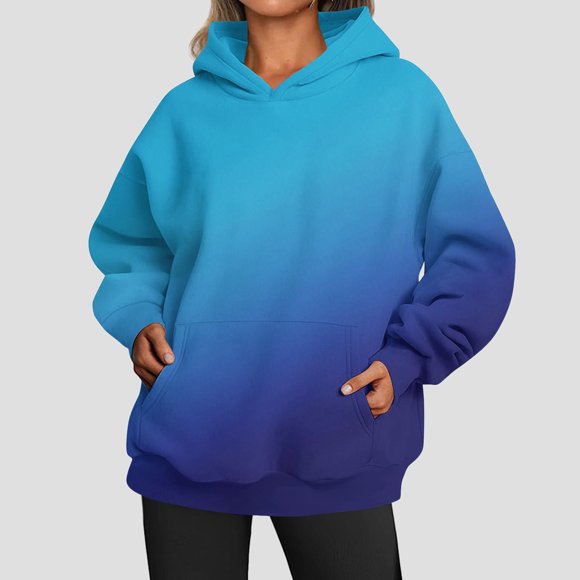 TINZ Sweat à Capuche Dégradé pour Femmes, Col Rond, Poches, Confortable, avec Poches, pour Adolescentes