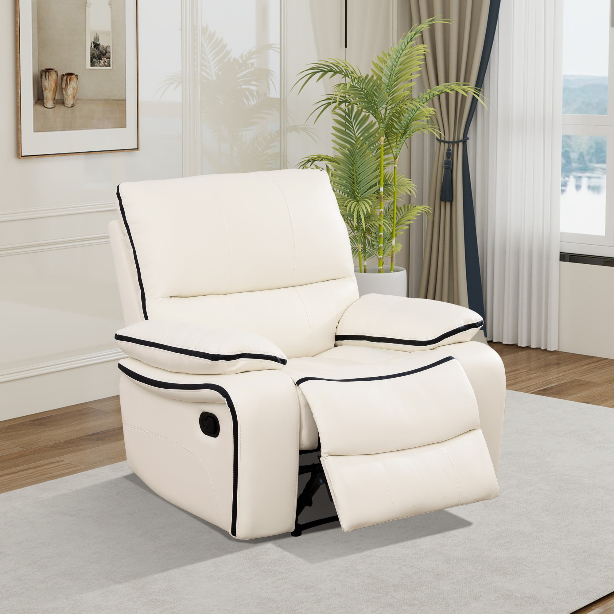 Gewnee Smart Sofa, Air Leather & Solid Wood Frame, Adjustable Recline for Living Room Home Relaxation, Off-white
