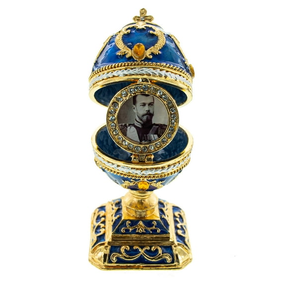 Blue Enamel Scrolls Royal Inspired Easter Egg