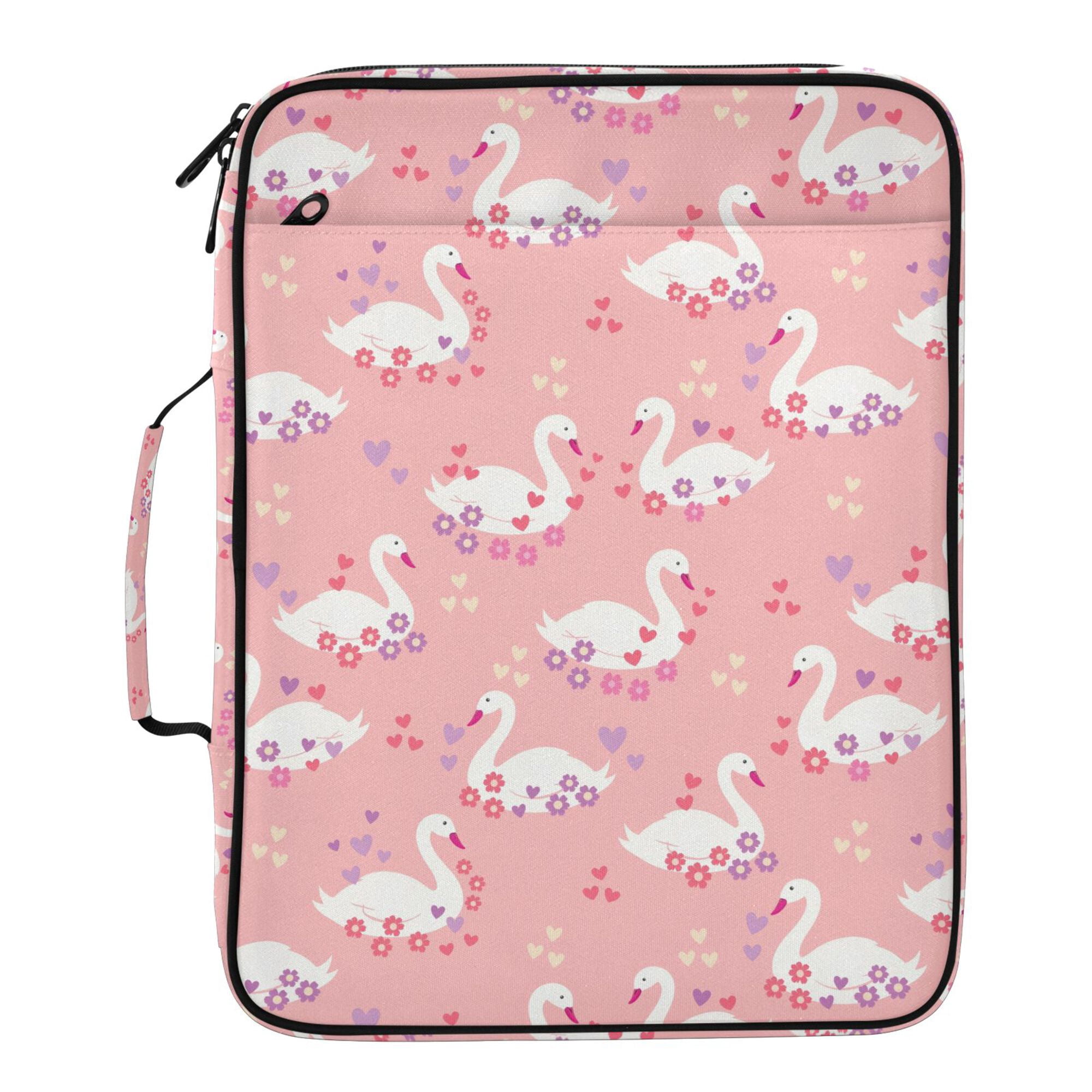 FORMRS Accordion File Folder A4 Size 7-Pocket Expanding Document Organizer Bag with 3 Ring Binder, Pink Cartoon Swans Pattern
