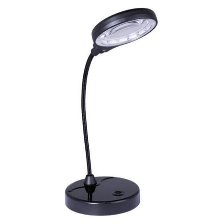 Light Accents Battery Operated Lighted Magnifier Desk Lamp with Flexible Gooseneck - Magnifier Desk Lamp - Magnifier Reading Lamp - Reading Lamp (Black)