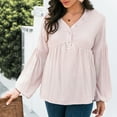 thumbnail image 5 of Lantern Long Sleeve Button up V Neck Shirts for Women Henley Dressy Casual Pleated Tunic Tops Blouse for Leggings, 5 of 7