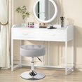 thumbnail image 3 of LMHF Mid-Century Velvet Tufted Adjustable Swivel Makeup Ottoman Stool; Modern Big Size Round Vanity Stool Chair for Bedroom Living Room (LightGrey), 3 of 5