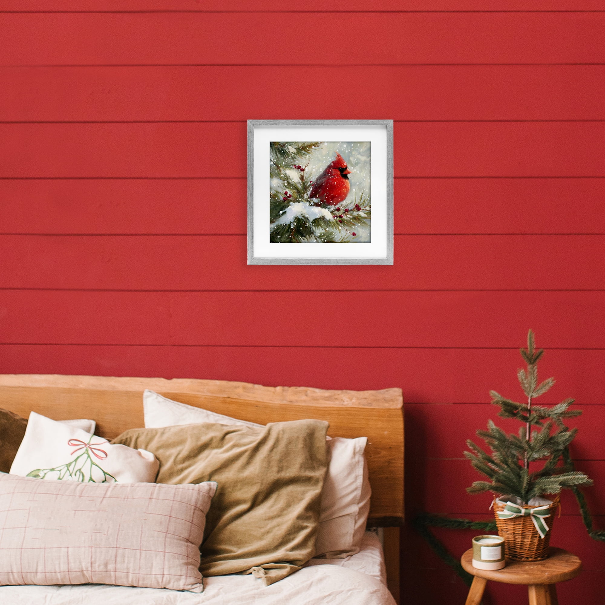 Stupell Industries Winter's Red Jewel Gray Framed Print Under Glass, design by Tina LeCour