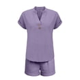 thumbnail image 4 of Summer 2 Piece Sets for Women 2026 Trendy Button Decor Tops, Drawstring Shorts Ladies 2 Piece Sets Purple L, 4 of 5