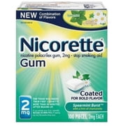 Nicorette 2mg Nicotine Gum , Spearmint Burst 100 ea (Pack of 2)