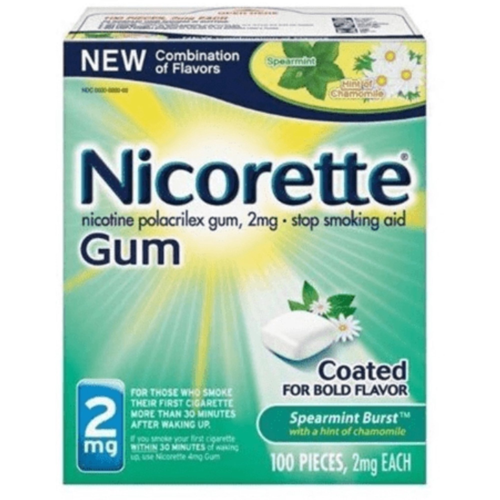 Nicorette 2mg Nicotine Gum , Spearmint Burst 100 ea (Pack of 2)