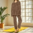 thumbnail image 2 of FAIWAD Pajamas for Women Sets 2 Piece Outfits Fleece Winter Warm Pjs Sets Plush Crewneck Pullover and Pants Sleepwear, 2 of 7