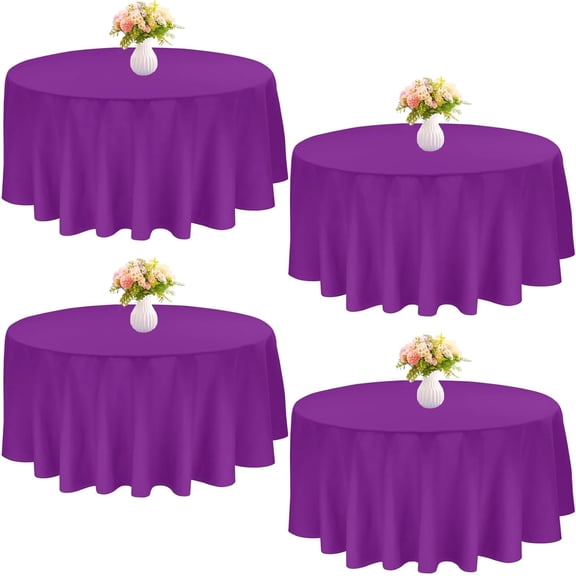 4 Pack Round Tablecloth 120 Inch Polyester Washable Fabric Table Covers for Wedding Dining Table Buffet Parties Banquet Decoration(Purple)
