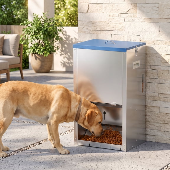 PawHut 50lbs Automatic Dog Feeder, Galvanized Gravity Pet Feeder with Lockable Clear Door