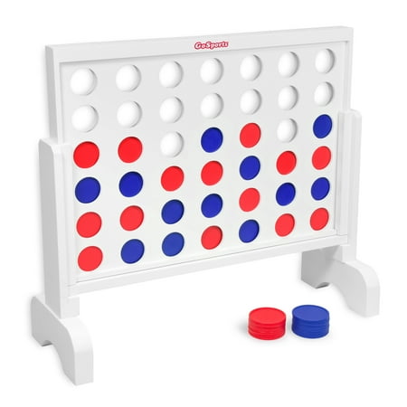 GoSports CF-2 Giant 4 in a Row Wooden Outdoor Backyard Lawn Game Board w/ Case & Coin Connect Set for Kid Adult Family Party Fun, 2 Foot Wide (White)